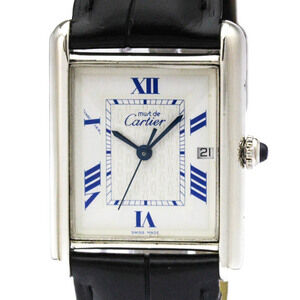 CARTIER Must Tank Steel Leather Quartz Mens Watch W1014154 Polished